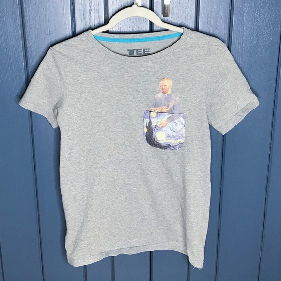 Vincent Van Gogh Painting Starry Night On Pocket Tee Shirt Small Art To Wear Fun - Picture 1 of 4